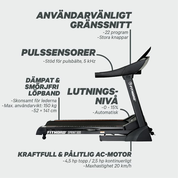 FitNord Sprint 500 Löpband *SMÖRJFRI* 4