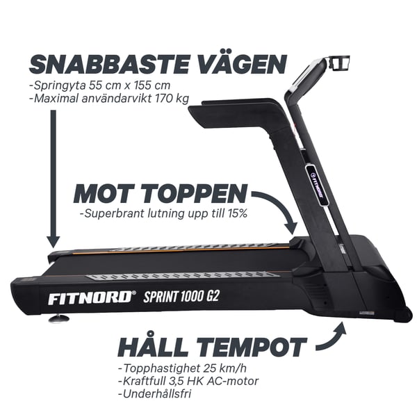 FitNord Sprint 1000 G2 Löpband *SMÖRJFRI* 3