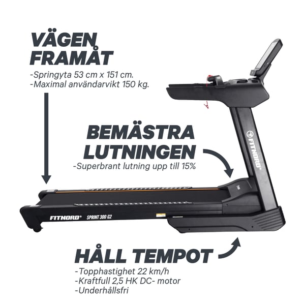 FitNord Sprint 300 G2 Löpband *SMÖRJFRI* 3