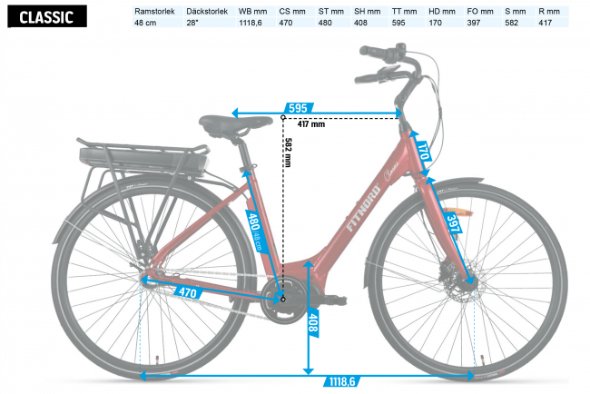 FitNord Classic 500 Elcykel, vit (612 Wh högkapacitetsbatteri)