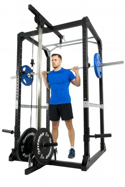 FitNord Power Rack Squat bur med övre och nedre dragstation