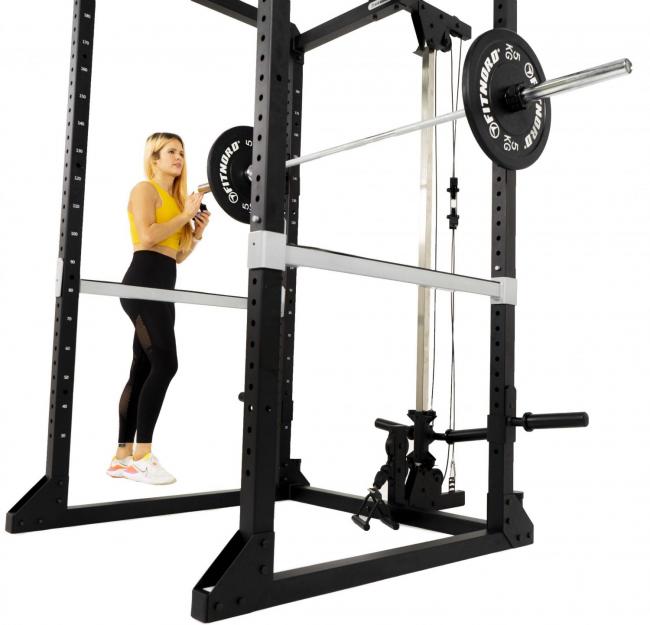 FitNord Power Rack Squat bur med övre och nedre dragstation